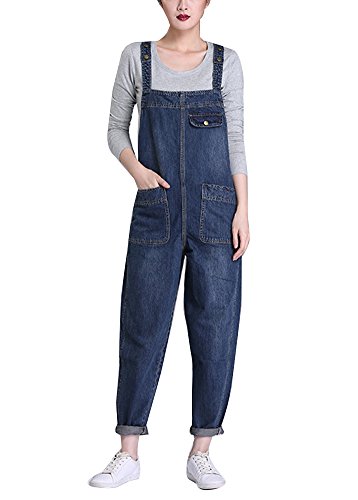 Pantalon Mujer Monos Largos Petos Vaqueros Jeans Elásticos Pantalones Jean Azul 2XL