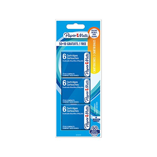 Paper Mate 2027694.–.Juego de 60.Cartuchos Para Pluma Tinta Azul Borrable