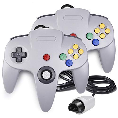 Paquete de 2 controladores N64, iNNEXT Classic con cable N64 de 64 bits para consola de videojuegos Ultra 64 sistema N64 (gris)