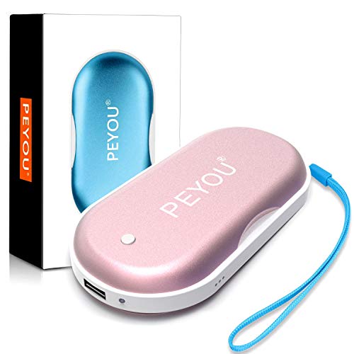 PEYOU Calentador de Manos USB, [Iluminación Led] Calienta Manos Recargable, 5200mAh Banco de Energía Portátil, Calentador de Bolsillo para Mujeres - Regalo para Familia, Amigos