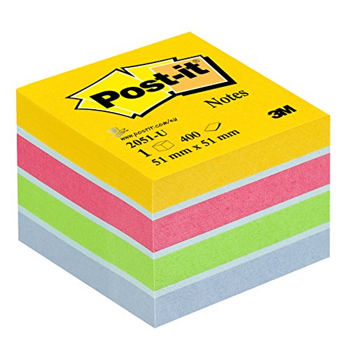 Post-It 2051-U - Papel para notas auto adhesivo (5.1 x 5.1 cm), Color Azul/Verde/Rosa/Amarillo