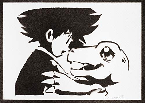 Poster Digimon Taichi Yagami y Agumon Grafiti Hecho a Mano - Handmade Street Art - Artwork