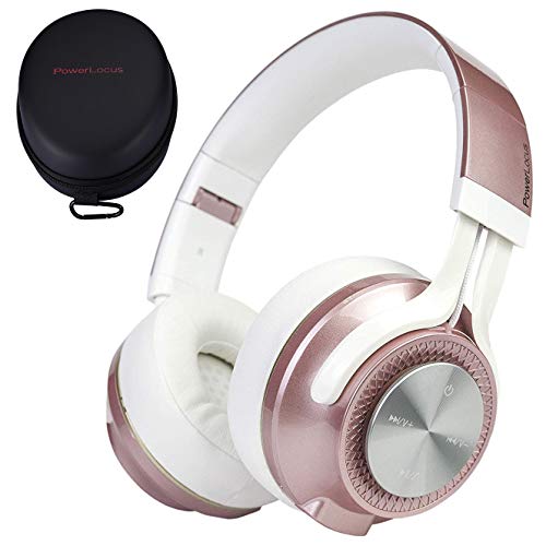 PowerLocus Bluetooth Auriculares Diadema, [Bluetooth 5.0,40h de música] Cascos Bluetooth Inalámbrico Plegable Casco Bluetooth y Cable Sonido Estéreo con Micrófono para iPhone,Móviles,TV, PC, Oro Rosa