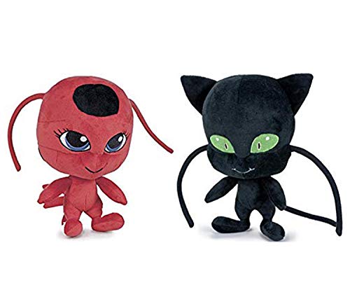 Prodigiosa: Las Aventuras de Ladybug - Pack 2 Peluches Tikki + Plagg 10"/27cm Calidad Super Soft