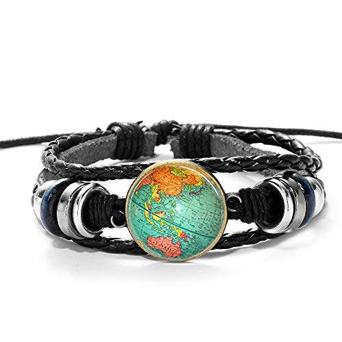 Pulseras De Cuero Trenzado Pulseras Ajustables Multicapa Unisex Parejas, Estilo Punk Imagen De Mapa Azul, Bangle Cadena De La Cadena De Volantes Joyería Regalos, Para Los Hombres Mujeres Joyería Ac