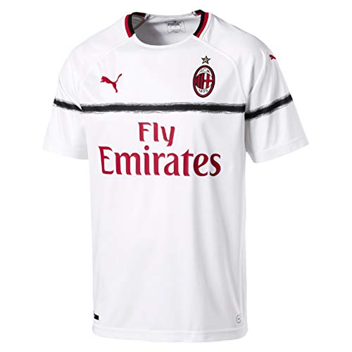 PUMA AC Milan Away Shirt Replica SS with Sponsor Logo Jersey, Hombre, White-Tango Red, S