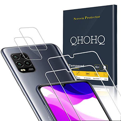 QHOHQ 2 Piezas Protector de Pantalla para Xiaomi Mi 10 Lite 5G (No es para Mi Note 10 Lite) con 2 Piezas Protector de Lente de Cámara, Cristal Templado Membrana, [9H Dureza] - HD - [Anti-Arañazos]