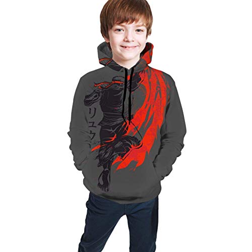 qinhuang Sudadera con Capucha con cordón para niños y niñas, Jersey para niños, Todo fósforo Informal Traditional Fighter Ryu Street Fighter L