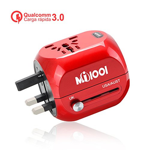 [Quick Charge 3.0] Adaptador Enchufe，Adaptador de Viaje Enchufe Universal Carga rápida 3.0 Puerta Seguridad de Doble fusibles para Navidad EEUU, AU, Asia, US,UK Acerca de 150 Países - Uppel (Carmesí)