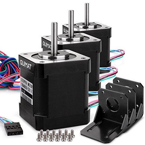 Quimat Nema 17 Motor paso a paso de 3 Piezas 1.7A 0.59Nm (84oz.in) 47mm con 1m 4-Pin Cable + Conector + 3 Soporte para Impresora 3D / CNC QD03