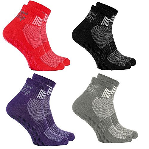 Rainbow Socks - Hombre Mujer Deporte Calcetines Antideslizantes ABS de Algodón - 4 Pares - Negro Gris Rojo Violeta - Talla 39-41
