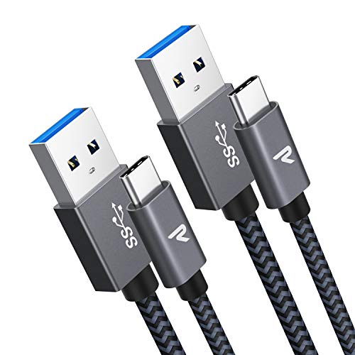 RAMPOW Cable USB C Cable USB Tipo C [1M-2 Unidades] Cargador USB C a USB 3.0 Carga Rápida y Sincronización para Samsung Galaxy, Xiaomi Mi A1/Mi A2, LG, HTC, Sony Xperia XZ y más - Gris Espacial