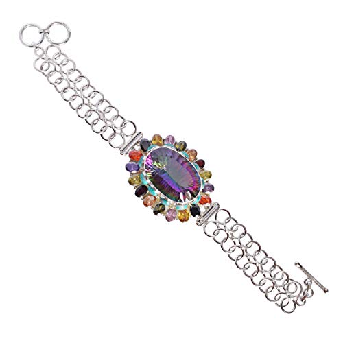 Ravishing Impressions Jewellery Atractiva pulsera de plata de ley 925 de cuarzo arcoíris y varias piedras preciosas, joyería de diseñador, regalo para ella FSJ-4909