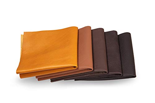 Recortes de cuero - restos de cuero marrón, restos de cuero, tamaños grandes, ideal para bolsos, zapatos, reparaciones, decoraciones, manualidades, 1 kg, tamaño A5