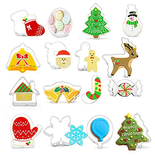 Redcolourful 16Pcs Acero Inoxidable Serie de Navidad Papá Noel Muñeco de Nieve Elk Pino Molde Cortador de Galletas Candy Biscuit Herramienta de Cocina