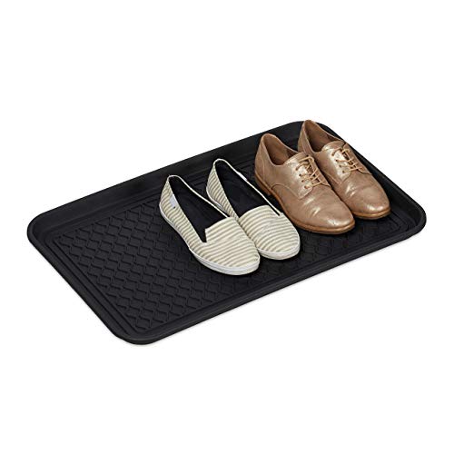 Relaxdays Bandeja Zapatos Grande, Relieve, Anti Goteo, Zapatero, Boot Tray, Recibidor, PP, 1 Ud, 3 x 60 x 40 cm, Negro