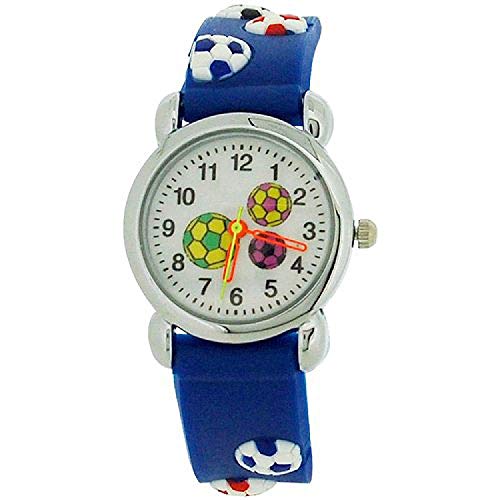 Relda Childrens Boy's 3D Soccer Football Blue Silicone Strap Watch REL45