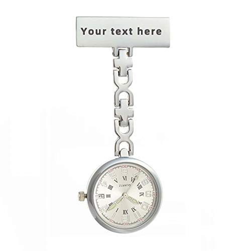 Reloj De Enfermera Grabado Personalizado Clip De Solapa Colgante Médico Reloj De Cuarzo Fob con Enlace De Metal Enfermera Cuidador Fob Relojes Broche Personalizado - Su Propio Texto