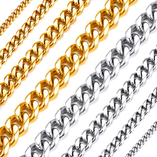 Richsteel Cadenas Dorado Cadena Gorda de Oro Cadena Cubana 6mm Necklace Men 55cm Largo Regalo Novio San Valentín Aniversario