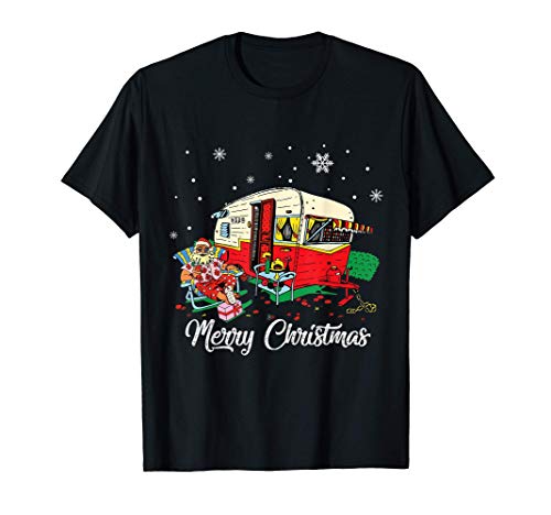 Santa Camping Merry Christmas Tree Camper Muñeco de nieve Camiseta