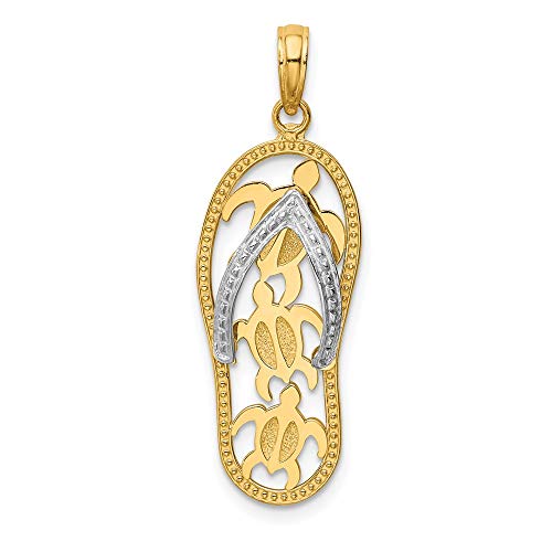 Saris and Things 14k Amarillo y Oro Blanco de Dos Tonos Sea Turtle Triple Flip-Flop Colgante 34mm Longitud