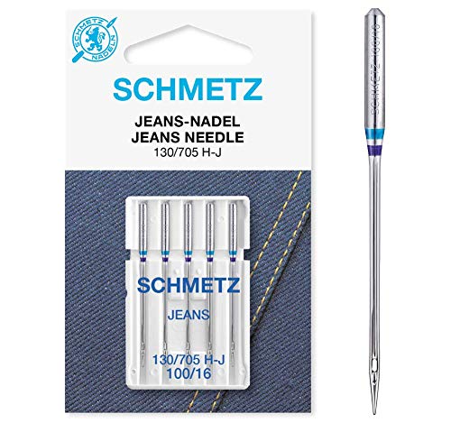 SCHMETZ Agujas para máquina de coser de tela vaquera 130/705 H-J, NM 100/16, 5 piezas