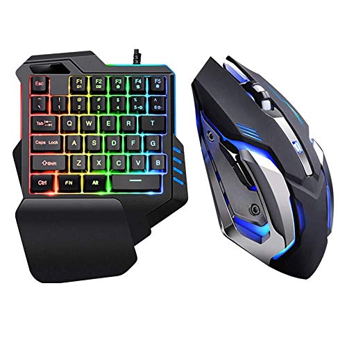 Scra AC Juego Móvil De Una Mano del Teclado - Comer Pollo Artefacto/Left Hand Mini Teclado Mouse Set, con Una Mano Colorido Teclado Retroiluminado Ratón For Juegos