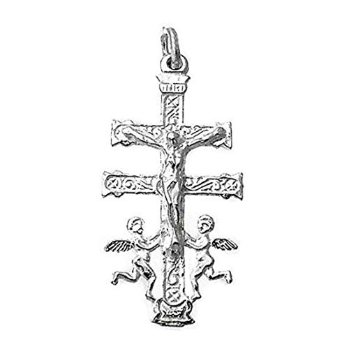 Sebaoth Cruz Caravaca Cristo Realce Angeles - 4cm Relieve - Plata Ley 925m - Fabricada en Caravaca