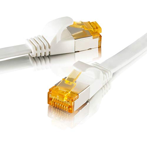 SEBSON Cable de Red Ethernet 10m Cat 7 Plano, LAN Patch Cable, 10Gbps, U-FTP apantallado, Conector RJ45 para Router, Ordenador, Módem, TV