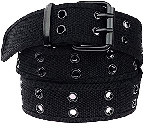 Shanxing Mens Womens Double Hole Grommet Canvas Web Black Buckle Belt,42" Strap Strap Length