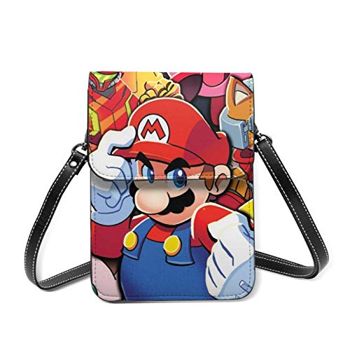 shenguang Super-Mario-Bros Monedero de cuero ligero para teléfono, bolso multicolor para mujer Bolso bandolera pequeño Bolso pequeño para teléfono celular con correa ajustable