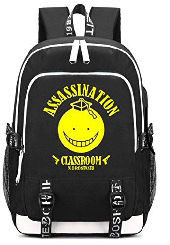 Siawasey Anime Asesination - Mochila para cosplay, mochila escolar con puerto de carga USB negro 6. L