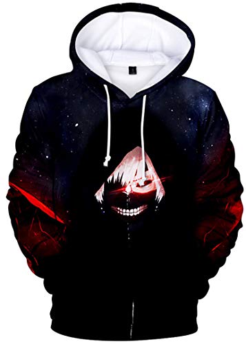 Silver Basic Sudadera con Capucha para Niños Impreso en 3D Anime Japonés Tokyo Ghoul Re Sudadera con Capucha Ken Kaneki Disfraz de Cosplay Moda Casual Sudadera con Capucha2XL,404Kaneki Negro-2