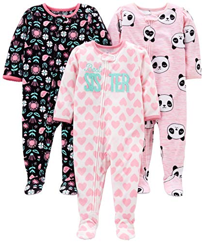 Simple Joys by Carter's 3-Pack Flame Resistant Fleece Footed Pajamas Infant-and-Toddler-Sleepers, Sister/Panda/Floral, 24 meses,