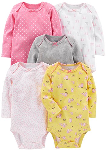 Simple Joys by Carter's - Body de manga larga para niña (5 unidades) ,Pink, Gray, White, Yellow ,6-9 Meses