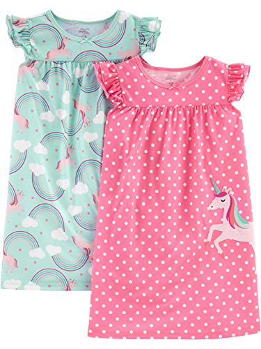 Simple Joys by Carter's Little Kid - Juego de 2 camisones para niña ,Unicorn/Rainbow ,8-10