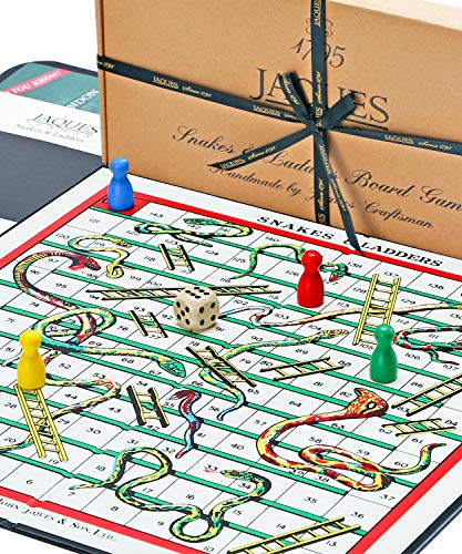 Snakes & Ladders - 12 Snakes and Ladders Board Game with Wooden Pieces by Jaques of London