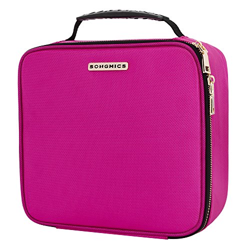 SONGMICS Bolso para Maquillaje, Organizador de Almacenaje de Maquillaje, Neceser de Viaje, Bolso de Aseo, Compartimentos Ajustables con Asa, Regalo para Mujeres, Tamaño pequeño, Rosa MUC23PK