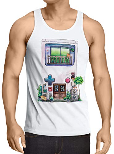 style3 Game Mansion Camiseta de Tirantes para Hombre Tank Top T-Shirt Pixel Boy 8bit casa Japonesa, Talla:S