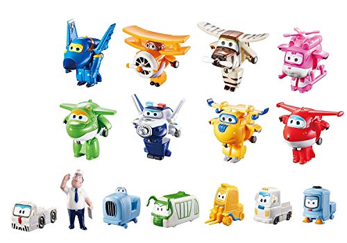 Super Wings Transform-a-Bots World Airport Crew | Serie 1 | Paquete de coleccionistas de tripulación | 15 Figuras de Juguete | Figuras de 2 Pulgadas