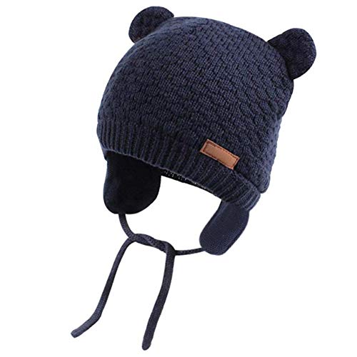 Tacobear Gorros Invierno Niños Gorro Orejeras Niña Lindo Oso Sombrero de Punto Gorrito Bebe de Algodón Tejido Gorro Ganchillo Bebe Grueso Cálido Gorros Invierno para Bebés Niños Niñas (Azul Marino, M)