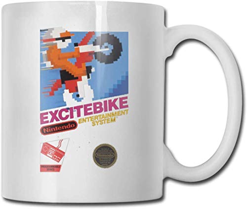 Taza de café de cerámica blanca de 11 onzas Excitebike Black Box NES Video Game Cups White