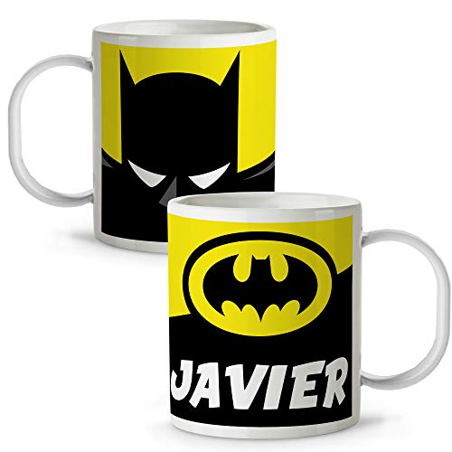 Taza Superhéroes Personalizada con Nombre | Plástico | Vuelta al Cole | Varios Diseños y Colores Interior | Batman