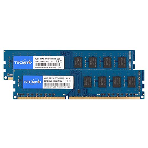 Tecmiyo - Kit de 8 GB (2 x 4 GB) DDR3 1333MHz PC3-10600 Unbuffered Non-ECC CL9 2Rx8 1,5 V Dual Rank 240 Pin UDIMM Escritorio Memoria Módulo Upgrade