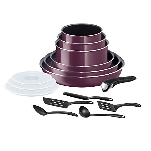 Tefal L2019502 Ingenio Essential, juego de 15 piezas, todos los fuegos excepto inducción, aluminio, morado Byzantium