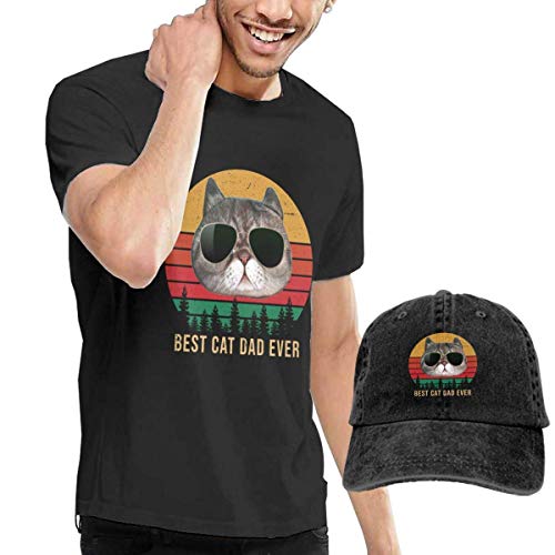 Tengyuntong sunminey Homme T- T-Shirt Polos et Chemises Best Cat Dad Ever Shirt Short Sleeve Denim Hat Mens