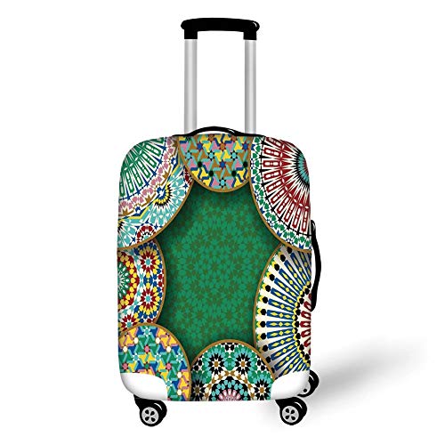 Travel Luggage Cover Suitcase Protector,Moroccan,Oriental Motif with Mix of Hippie Retro Circle Morocco Mosaic Lines Sacred Holy Design,Multi，for Travel,S