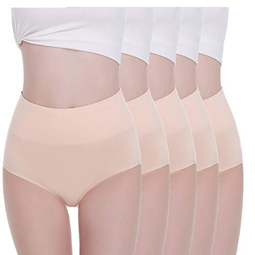 TUUHAW Braguita de Talle Alto Algodón para Mujer Pack de 5 Culotte Bragas de Cintura Alta Cómodo Talla Piel L