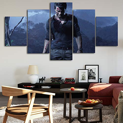 Uncharted 4:A Thief's end Lienzo Posters Decoración para el Hogar Arte de la Pared Marco 5 Piezas Pinturas para Sala HD Impresiones Juego Imágenes