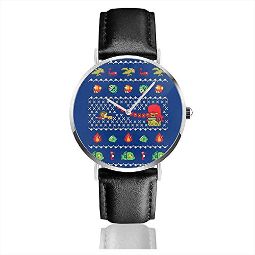 Unisex Alex Kidd en Christmas World Watches Reloj de Cuero de Cuarzo con Correa de Cuero Negro